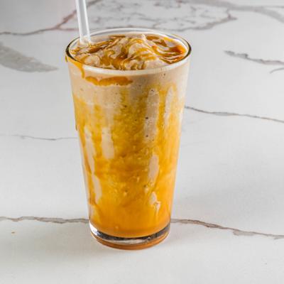 Glass of Iced Caramel drink.