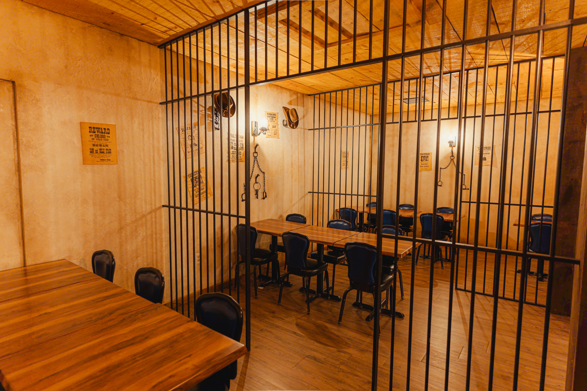 Rustic jail-cell dining room