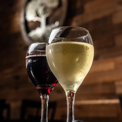 Two glasses of red and white wine.