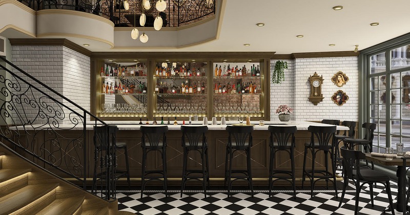 Decorated interior, bar area