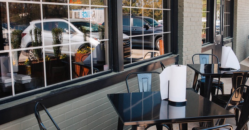 Exterior, seating space in front of the restaurant