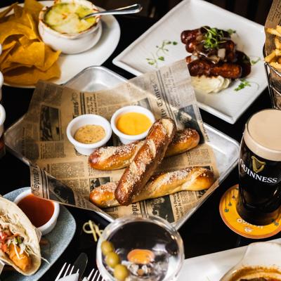 Various food and drinks.