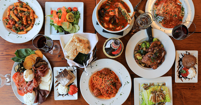 Numerous dishes served, top view