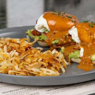 California benedict meal, closeup.