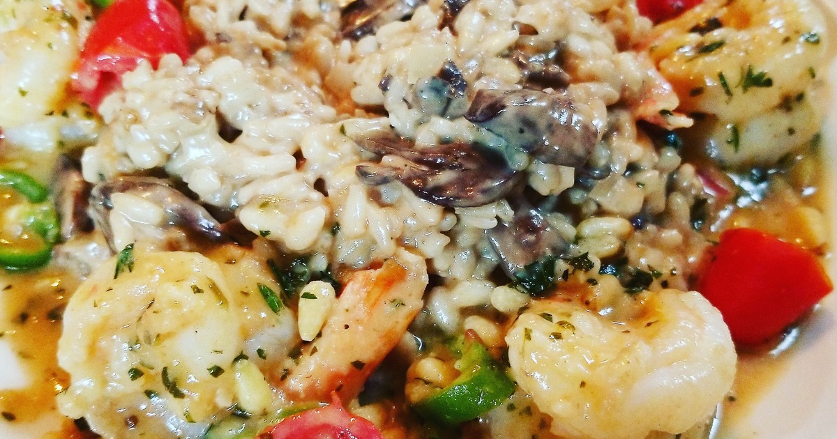 Creamy Shrimp and Mushroom Risotto, close-up