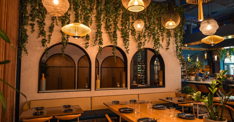 Inviting dining area with arched details