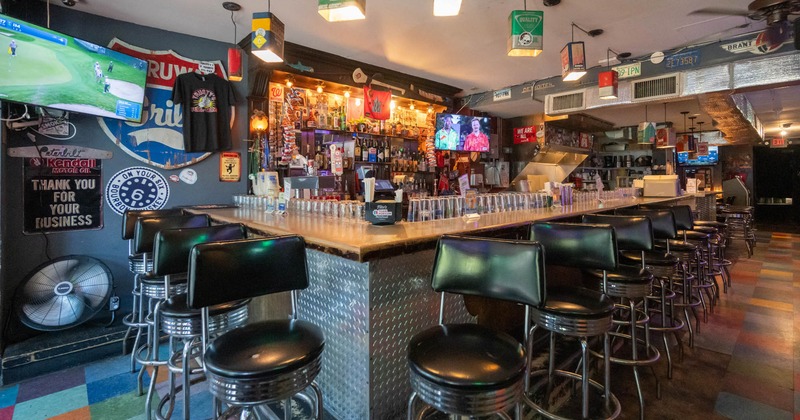 Interior seating area with chairs and tables
