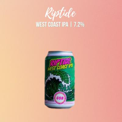 green can of beer with title on pink background.