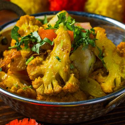 Aloo gobi with cauliflower and potatoes.