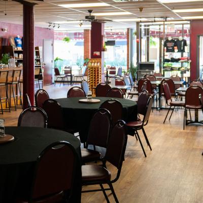 Restaurant interior, dining area.
