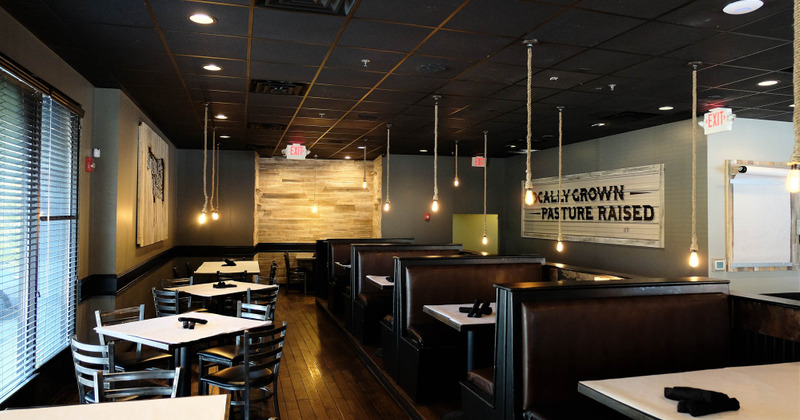 Interior, tables on the left and right lined up