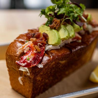 California Roll, with lobster, avocado, lettuce, and bacon.