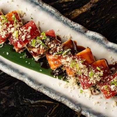 Sushi rolls, top view.