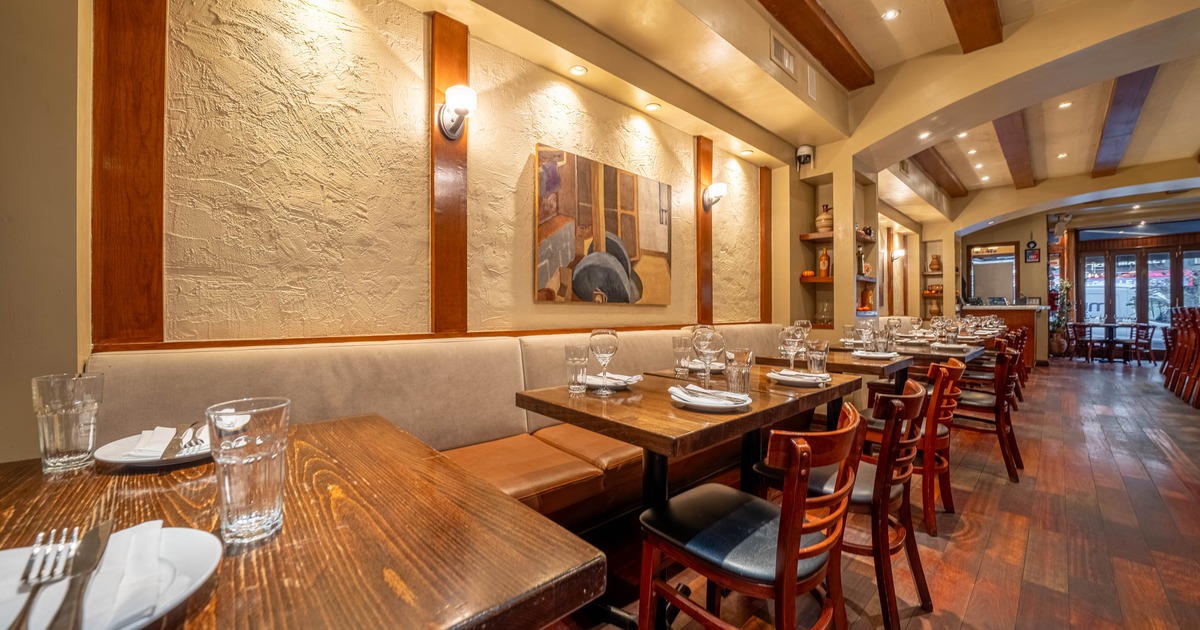Interior, tables and chairs lined up