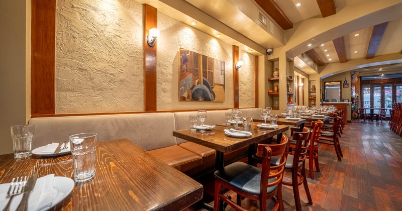 Interior, tables and chairs lined up