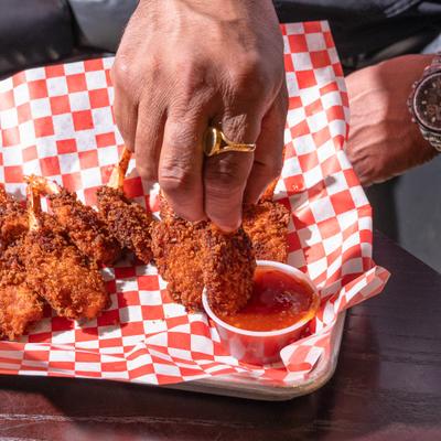 Coconut shrimp, with dipping sauce.