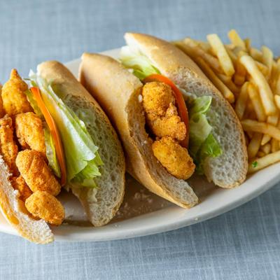 Shrimp Po Boy with French fries on the side.