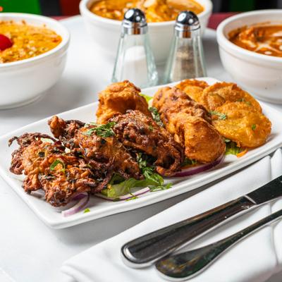 Appetizer platter with fritters.