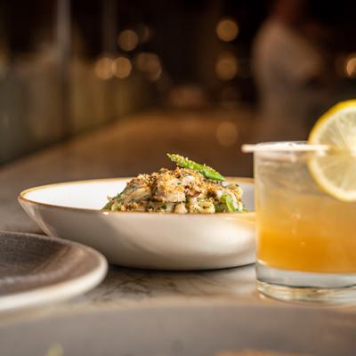 Pasta plate, Vegan Tagliatelle, cocktails