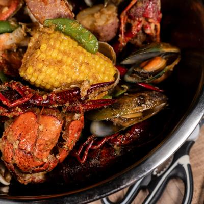 Cajun Seafood Boil, close-up.