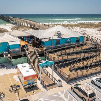 The restaurant and the outdoor patio from a distance.