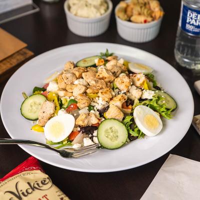 Greek salad with grilled chicken.