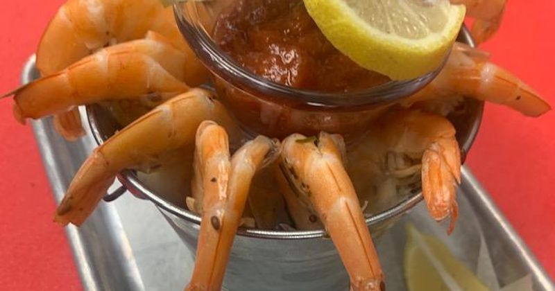 Shrimp cocktail, close-up view