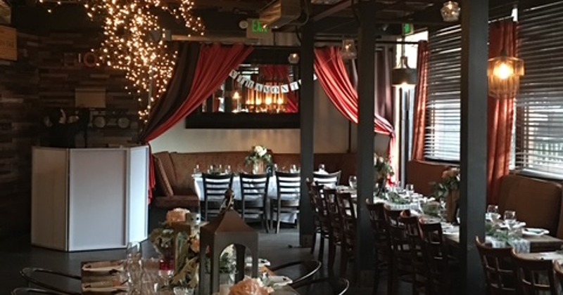 Restaurant event space set up for a private event