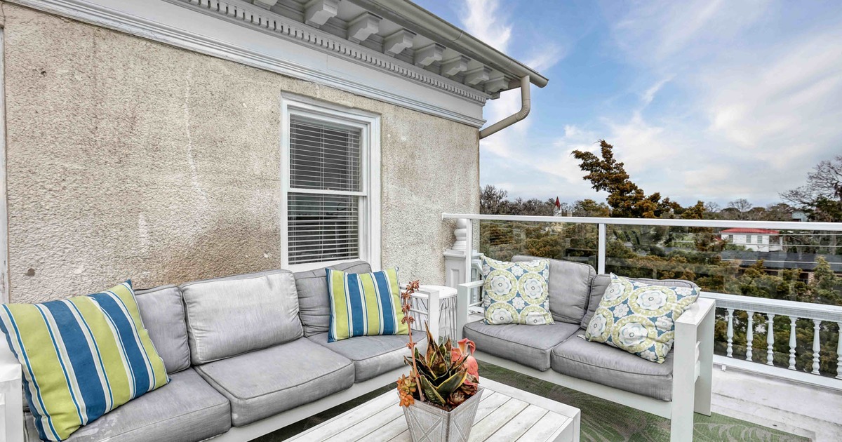 Exterior, cozy seating area on a terrace