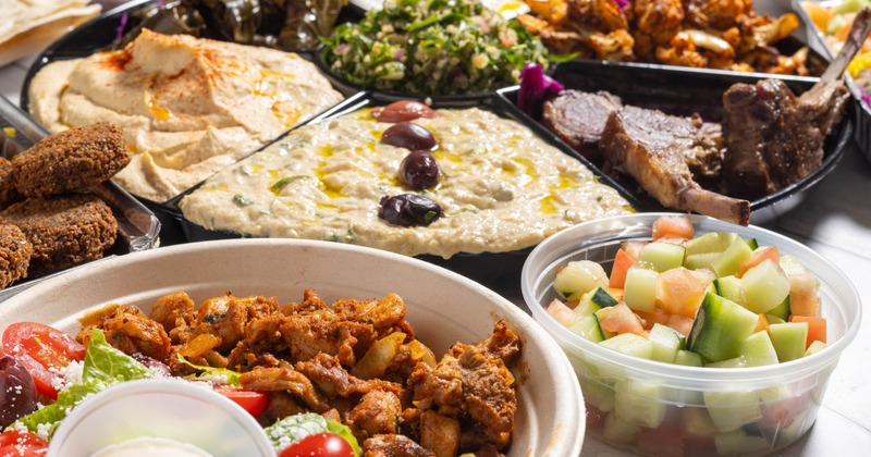 A spread of various Mediterranean dishes