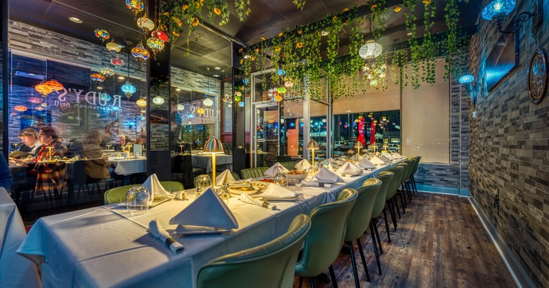 Interior with leather seating, dimmed lights