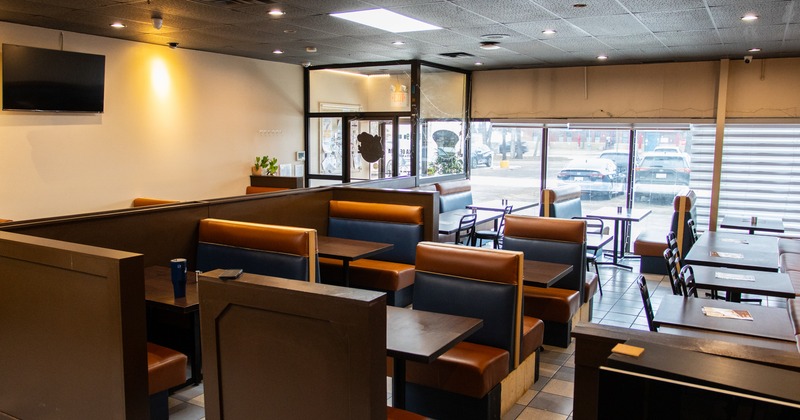 Interior, diner room, tables and chairs