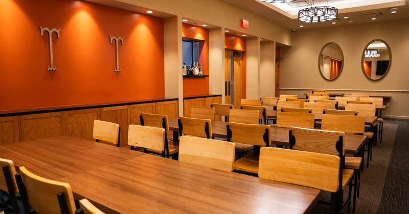 Interior, seating area with tables and chairs