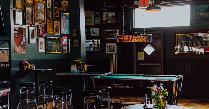 Interior, seating area, pool table