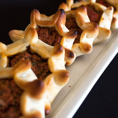 Dough cups with meat closeup