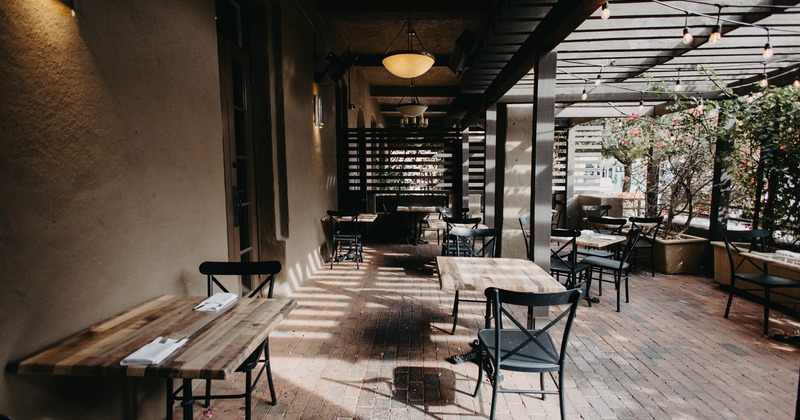 Cozy covered patio seating area