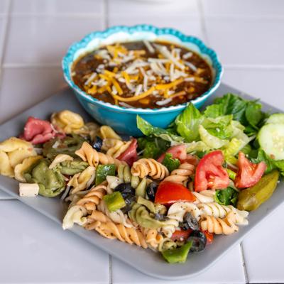 pasta salas with taco soup.