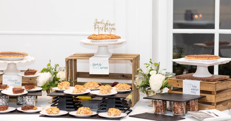 Special event table with displayed pies on it