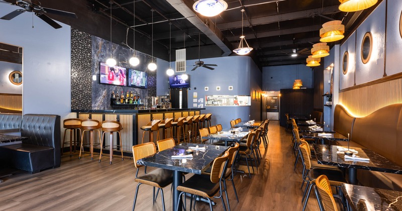 Interior, wide view, dining area