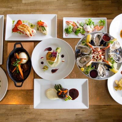 Various dishes, top view.