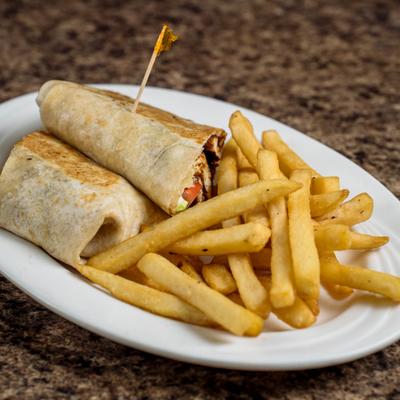 Cajun Chicken Wrap and fries.
