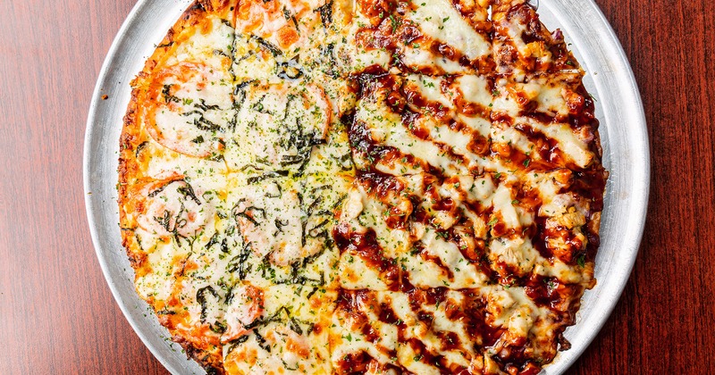 BBQ Chicken Margherita Pizza, top view