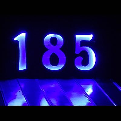 Blue, neon, illuminated, signage.