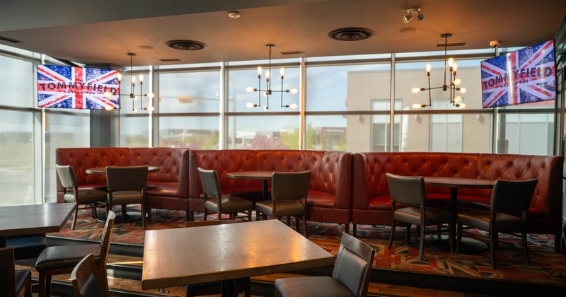 Seating area, leather booth seating