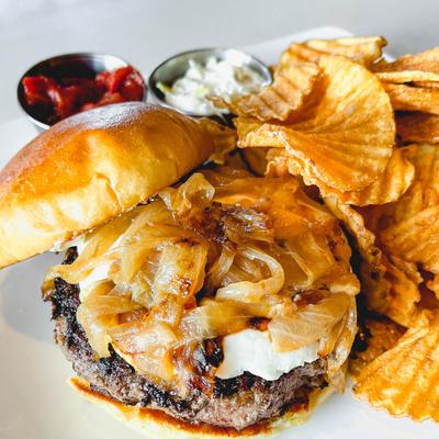 Burger with potato chips
