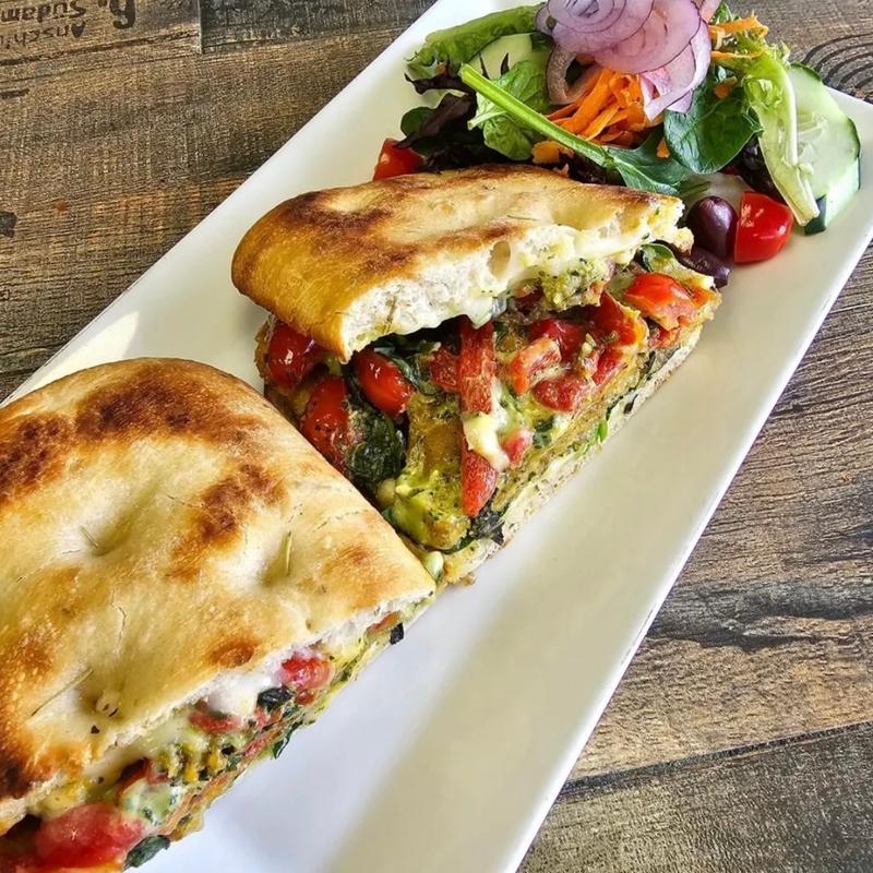 Vegan Eggplant Schiacciata Flat Bread Sandwich photo