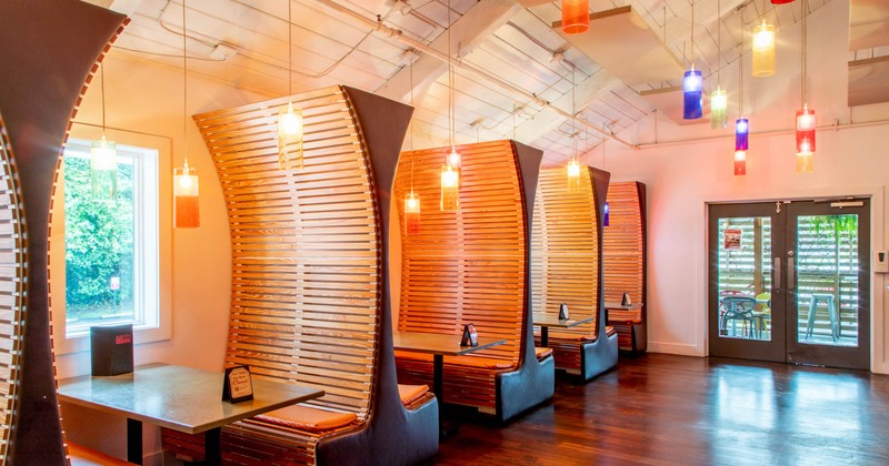 Private booth seating area, modern wood design