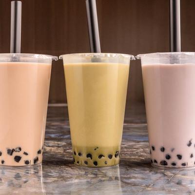 Original, Green Matcha, and Taro bubble tea.