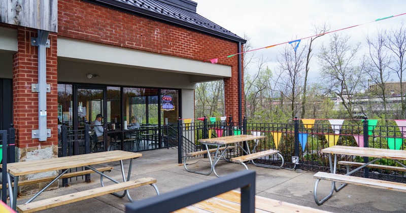 Interior, seating area in front of the restaurant