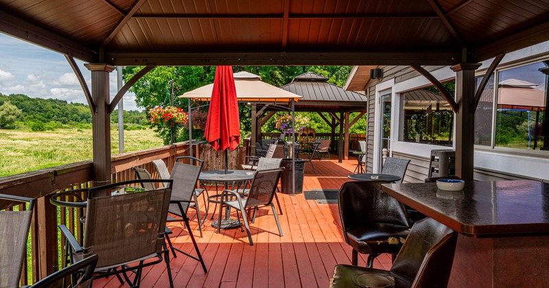 Exterior, covered seating area